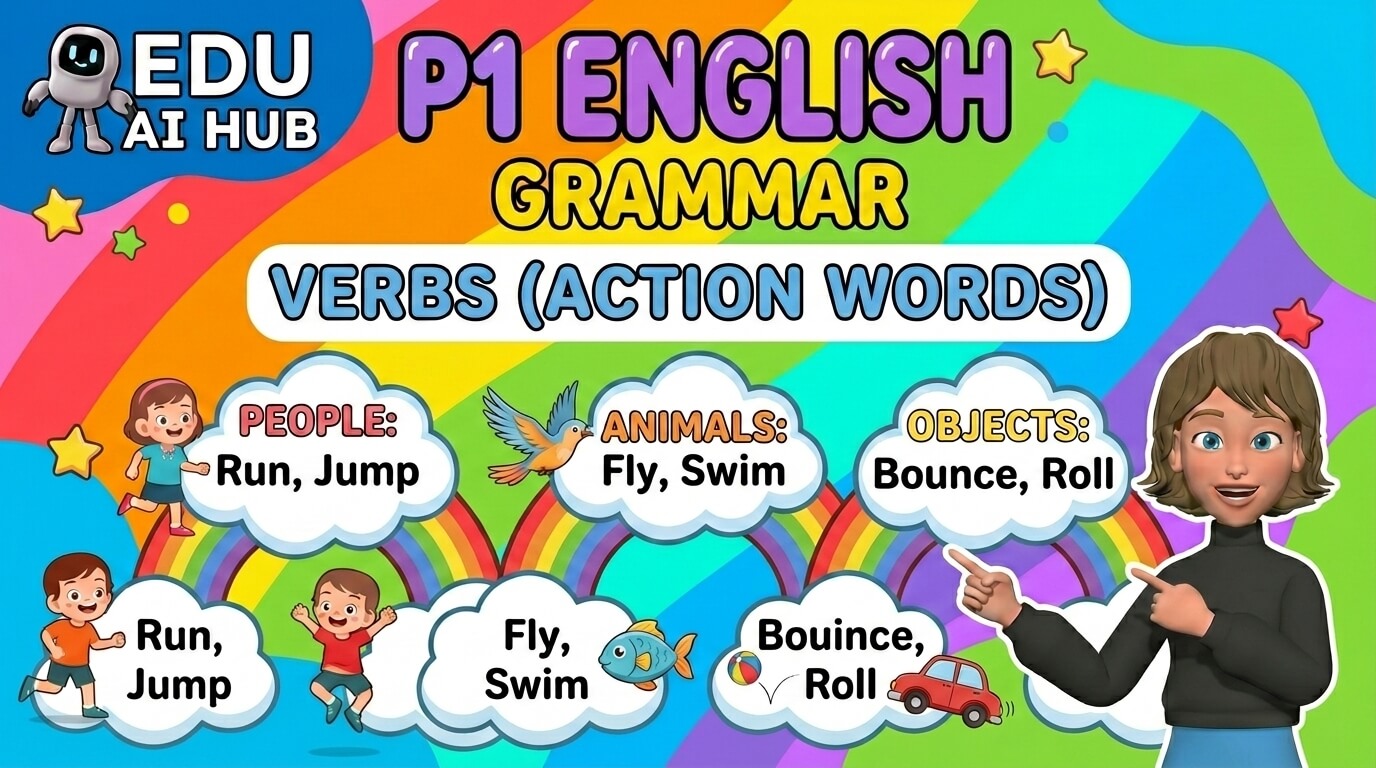 Verbs (action words) → Grammar